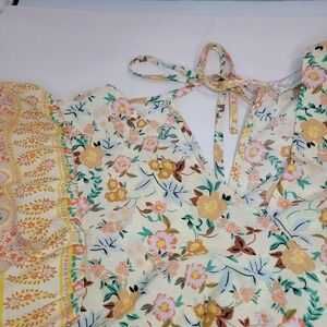 Weekend Suzanne Betro Blouse Womens  L Boho Shirt Yellow Floral Ruffle Fun